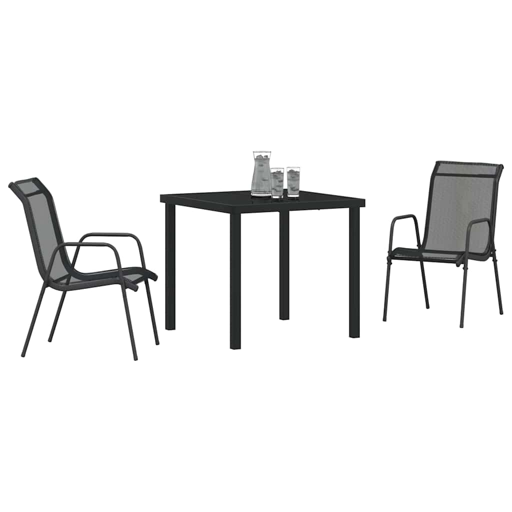 Tuin Eetset 3 pcs Zwart Textilene en staal