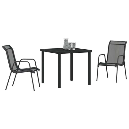 Tuin Eetset 3 pcs Zwart Textilene en staal