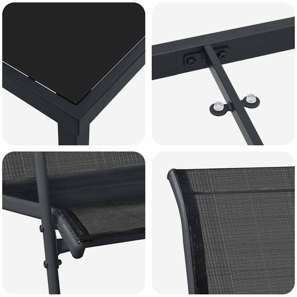 Tuin eettafelset 5 pcs Zwart Gepoedercoat staal