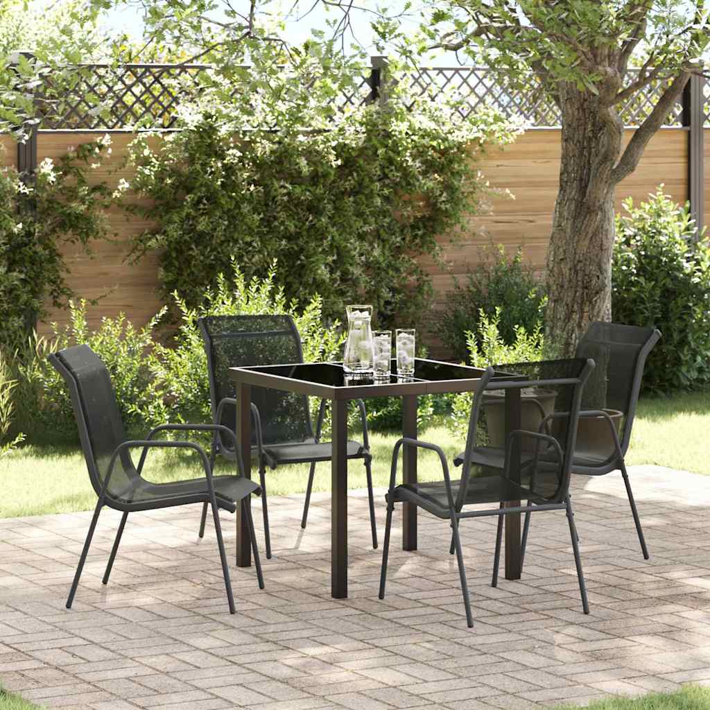 Tuin eettafelset 5 pcs Zwart Gepoedercoat staal