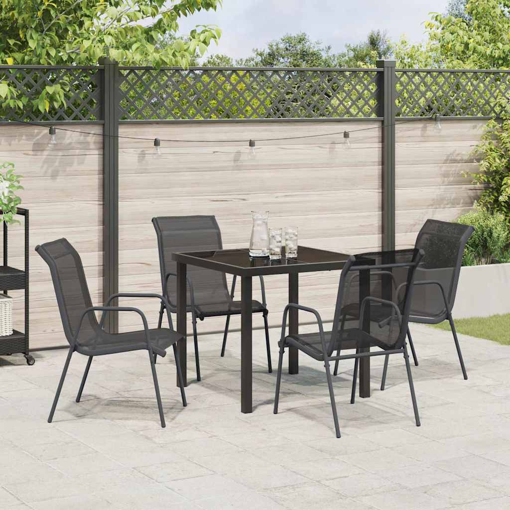 Tuin eettafelset 5 pcs Zwart Gepoedercoat staal