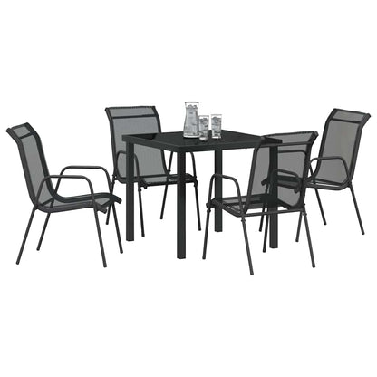 Tuin eettafelset 5 pcs Zwart Gepoedercoat staal