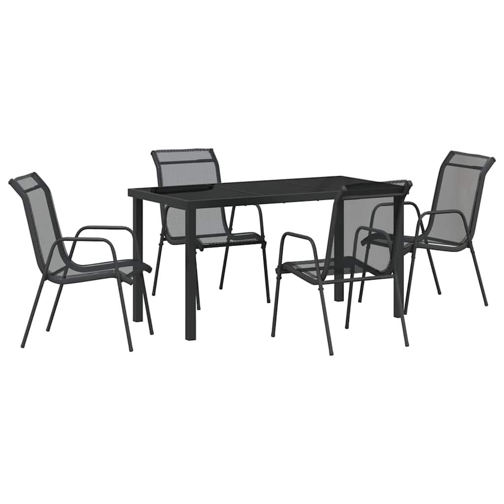 Tuin Eetset 5 Pcs Zwart Textilene En Staal 140 cm