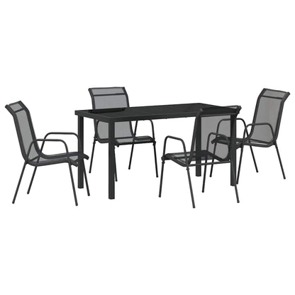 Tuin Eetset 5 Pcs Zwart Textilene En Staal 140 cm