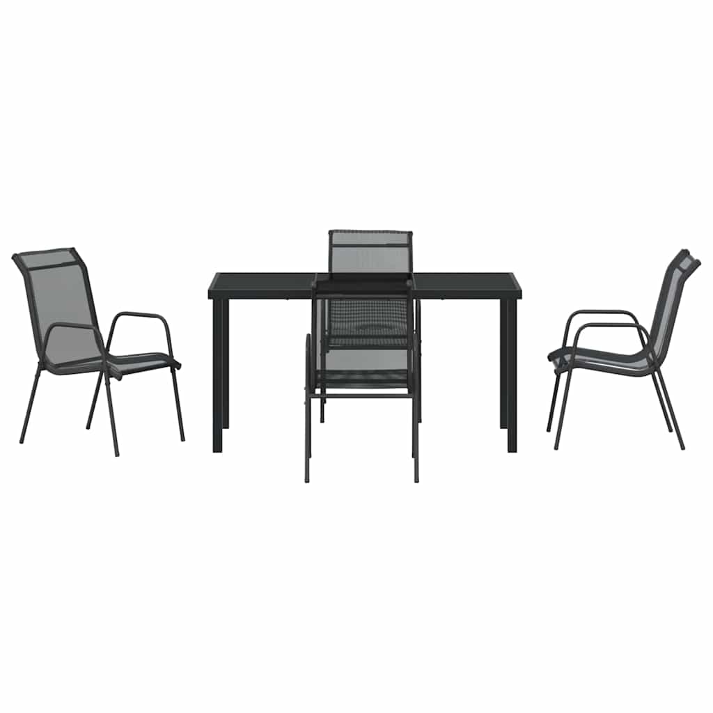 Tuin Eetset 5 Pcs Zwart Textilene En Staal 140 cm