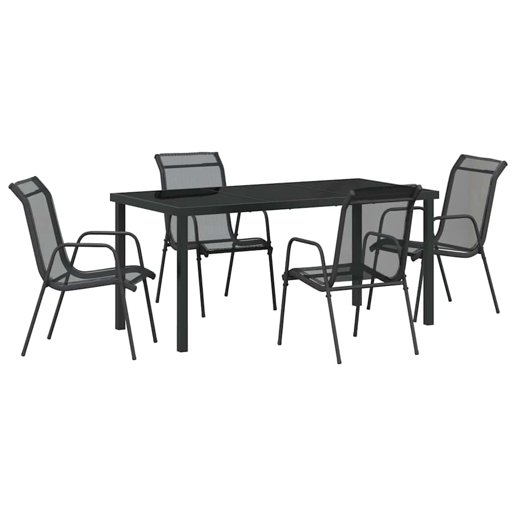 Tuin Eetset 5 Pcs Zwart Textilene En Staal 160 cm