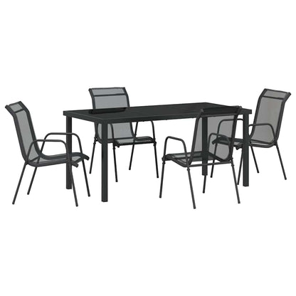 Tuin Eetset 5 Pcs Zwart Textilene En Staal 160 cm
