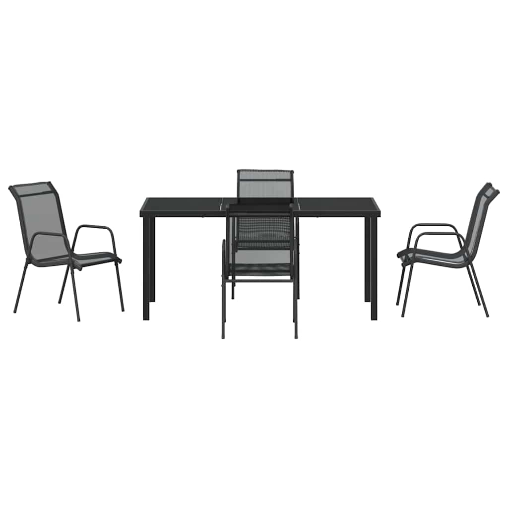 Tuin Eetset 5 Pcs Zwart Textilene En Staal 160 cm