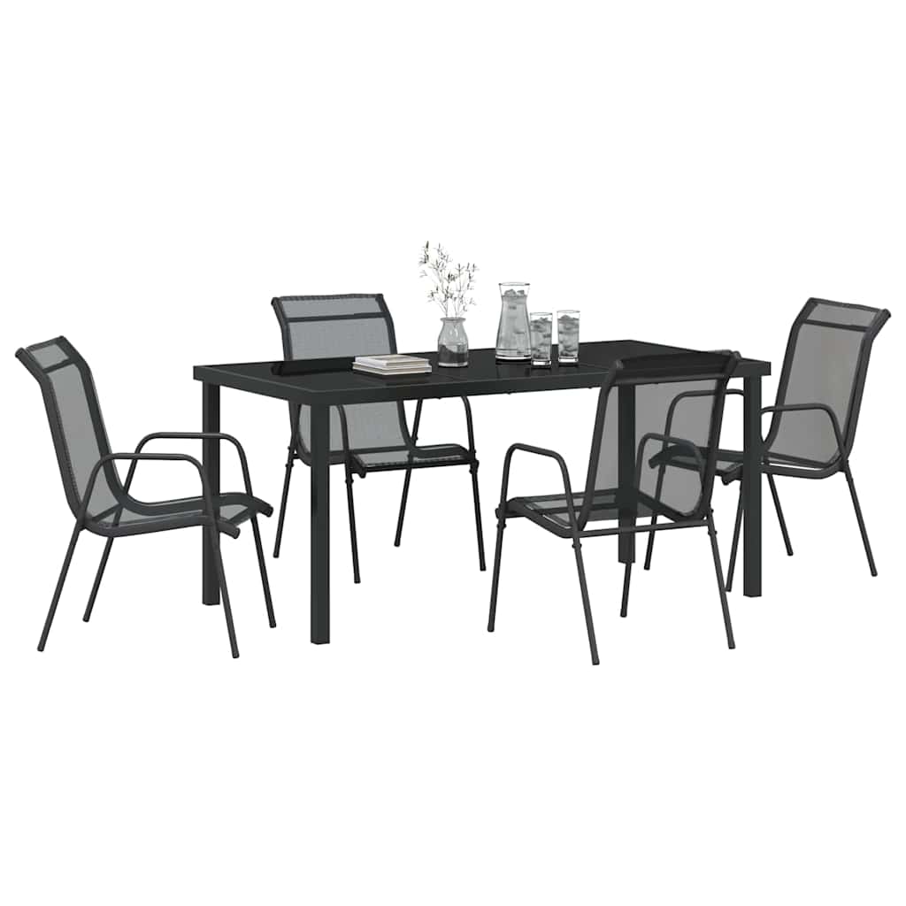 Tuin Eetset 5 Pcs Zwart Textilene En Staal 160 cm
