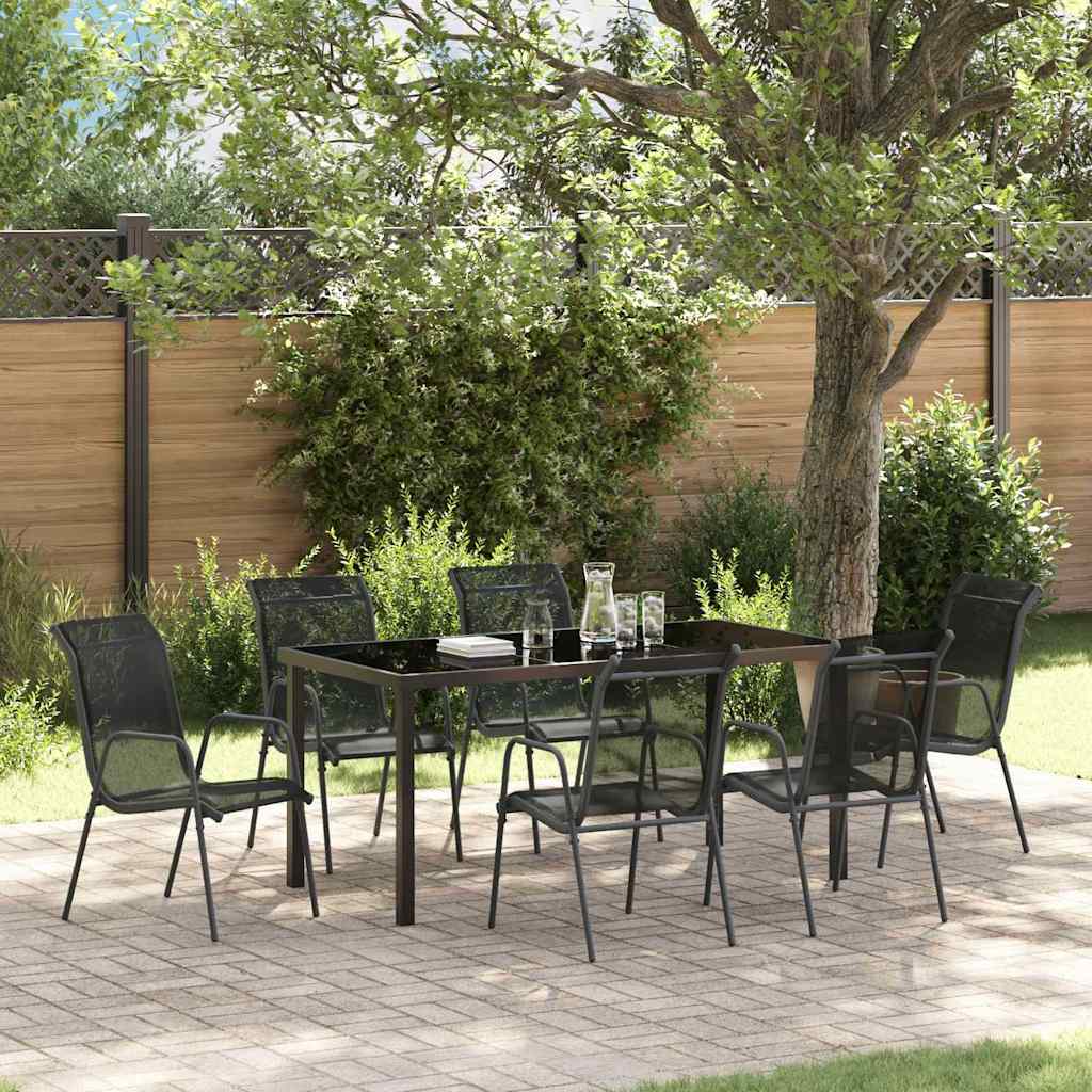 Tuin Eetset 7 Pcs Zwart Textilene En Staal 6-persoons 160 cm