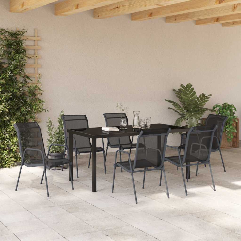 Tuin Eetset 7 Pcs Zwart Textilene En Staal 6-persoons 160 cm