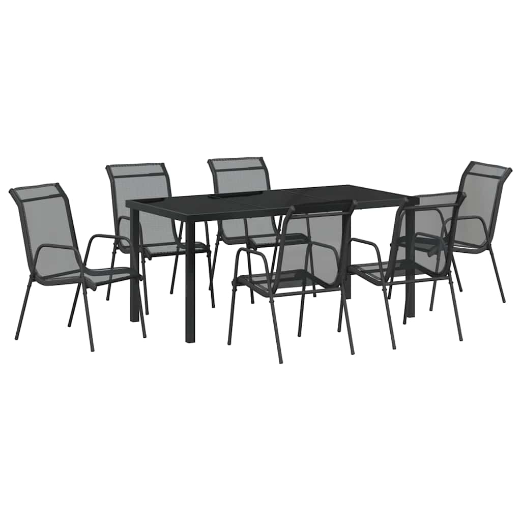 Tuin Eetset 7 Pcs Zwart Textilene En Staal 6-persoons 160 cm