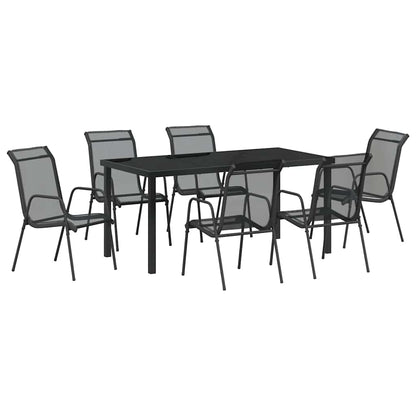 Tuin Eetset 7 Pcs Zwart Textilene En Staal 6-persoons 160 cm