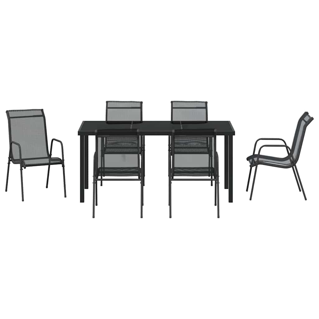 Tuin Eetset 7 Pcs Zwart Textilene En Staal 6-persoons 160 cm