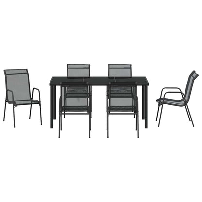 Tuin Eetset 7 Pcs Zwart Textilene En Staal 6-persoons 160 cm