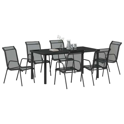 Tuin Eetset 7 Pcs Zwart Textilene En Staal 6-persoons 160 cm