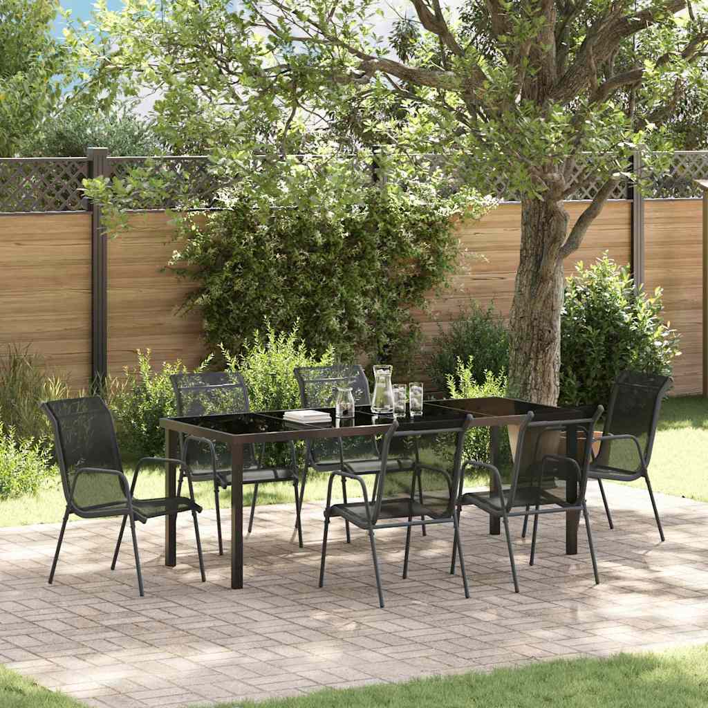 Tuin Eetset 7 Pcs Zwart Textilene En Staal 6-persoons