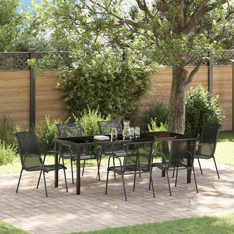Tuin Eetset 7 Pcs Zwart Textilene En Staal 6-persoons