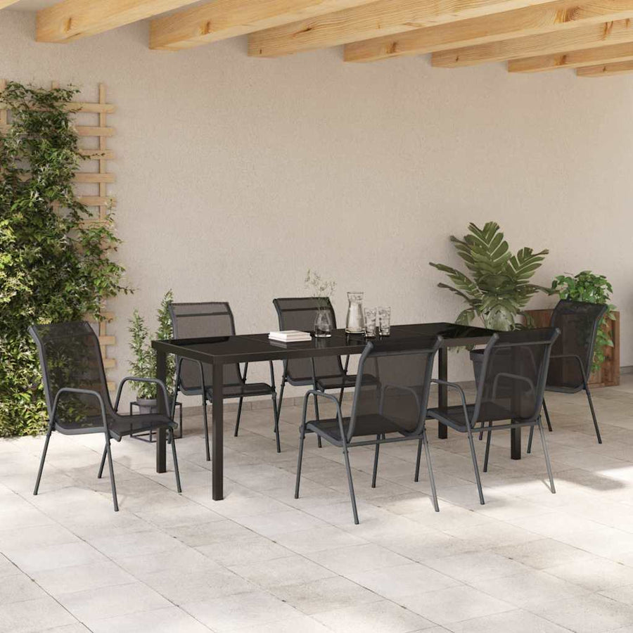 Tuin Eetset 7 Pcs Zwart Textilene En Staal 6-persoons