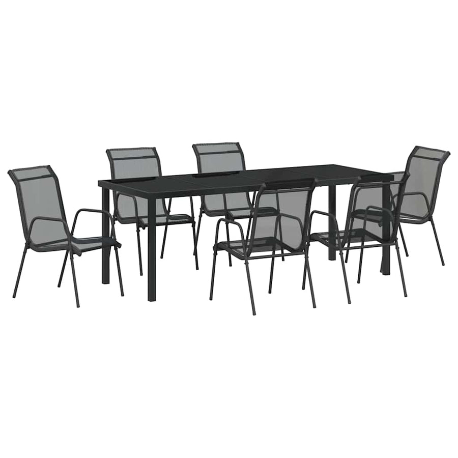 Tuin Eetset 7 Pcs Zwart Textilene En Staal 6-persoons