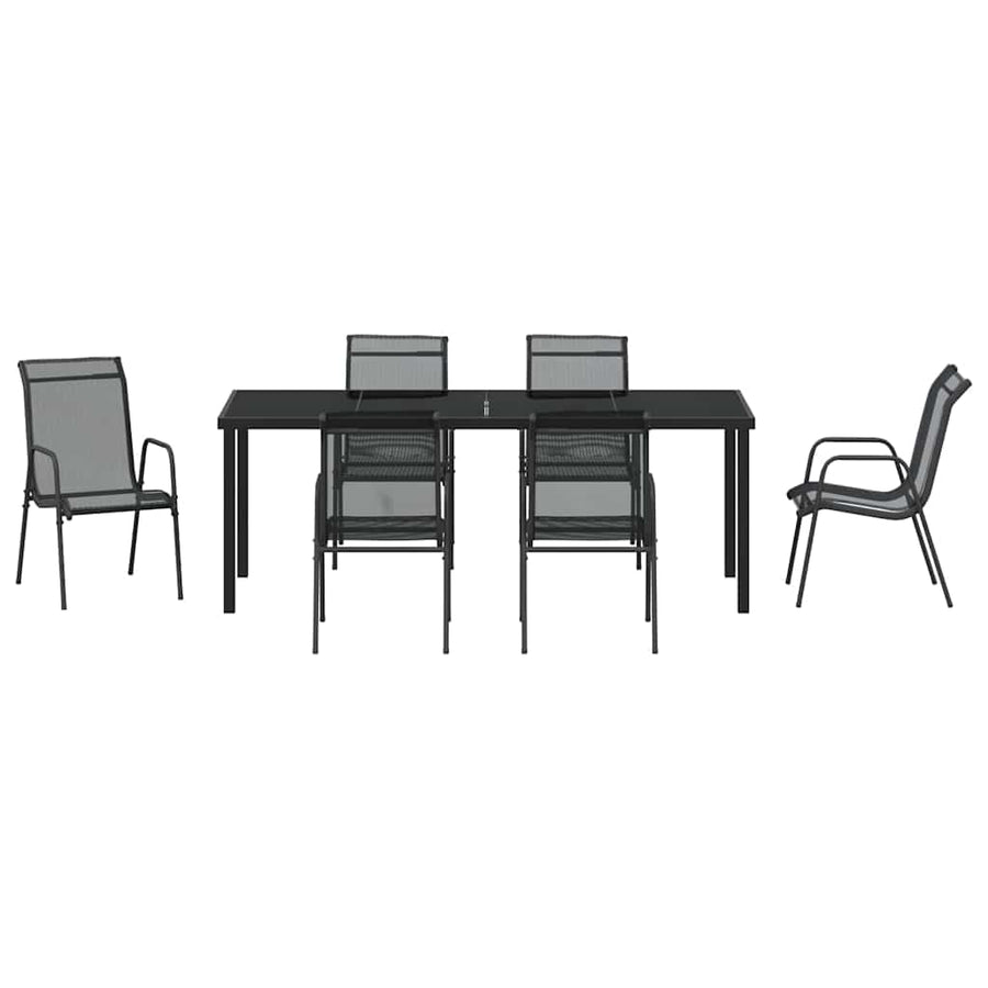 Tuin Eetset 7 Pcs Zwart Textilene En Staal 6-persoons