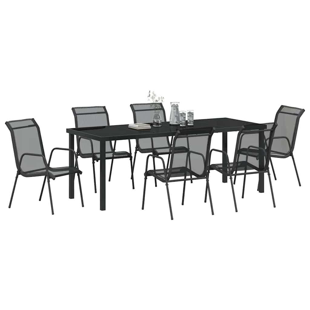 Tuin Eetset 7 Pcs Zwart Textilene En Staal 6-persoons