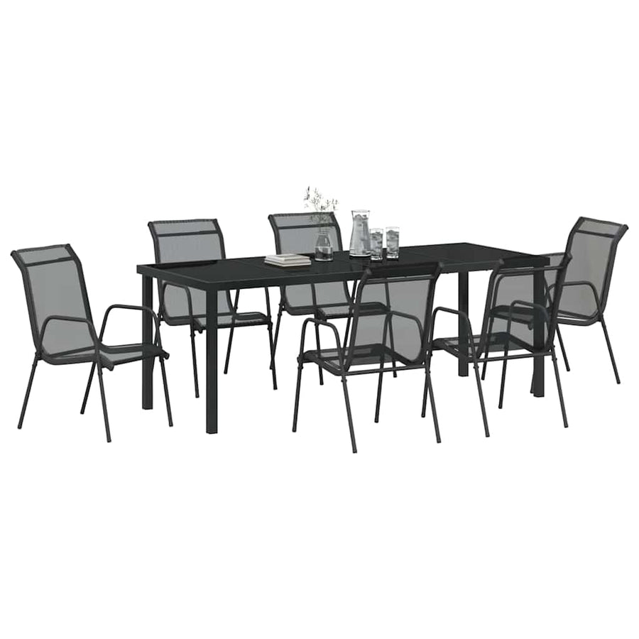 Tuin Eetset 7 Pcs Zwart Textilene En Staal 6-persoons