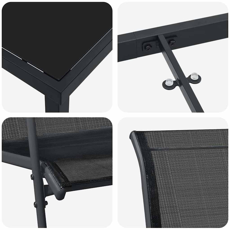 Tuin Eetset 9 Pcs Zwart Textilene En Staal 8-persoons