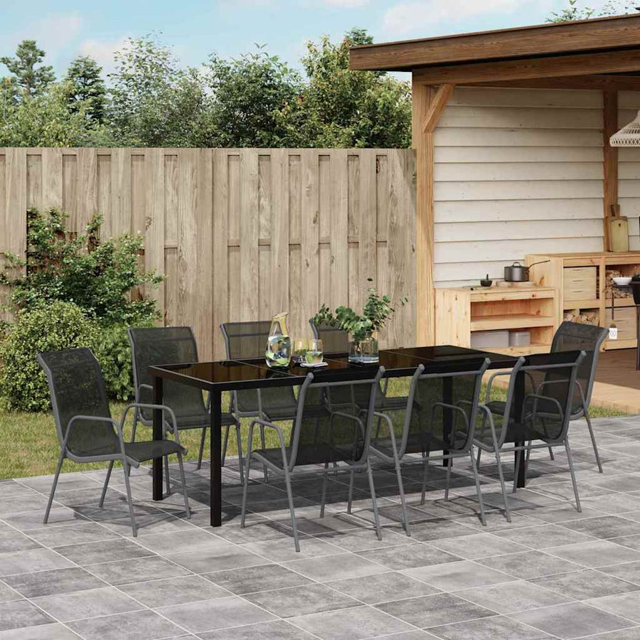Tuin Eetset 9 Pcs Zwart Textilene En Staal 8-persoons
