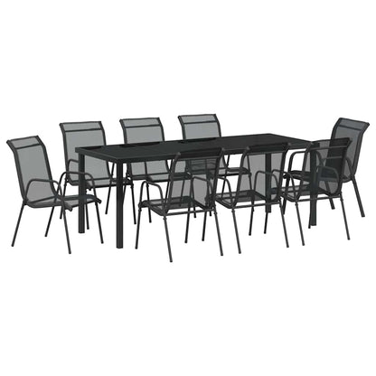 Tuin Eetset 9 Pcs Zwart Textilene En Staal 8-persoons