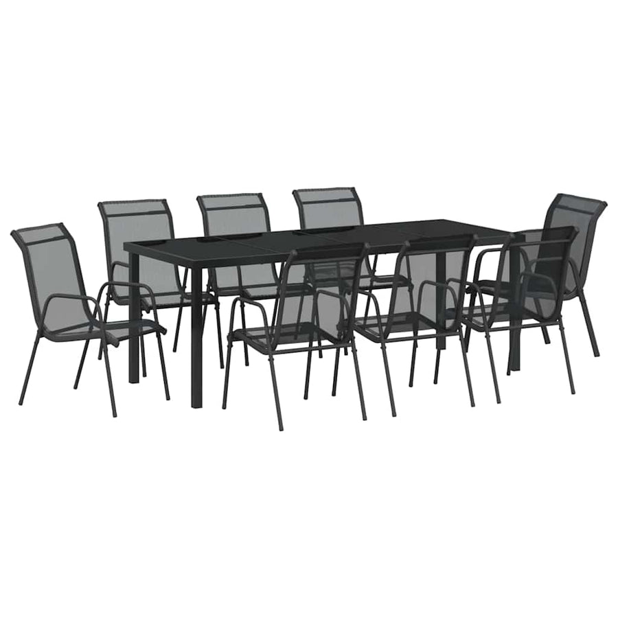 Tuin Eetset 9 Pcs Zwart Textilene En Staal 8-persoons