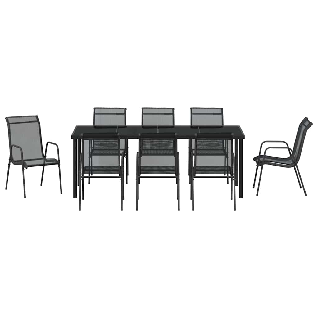 Tuin Eetset 9 Pcs Zwart Textilene En Staal 8-persoons
