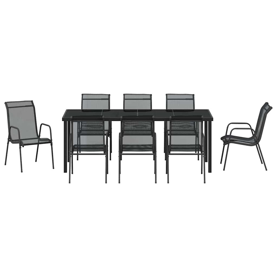Tuin Eetset 9 Pcs Zwart Textilene En Staal 8-persoons