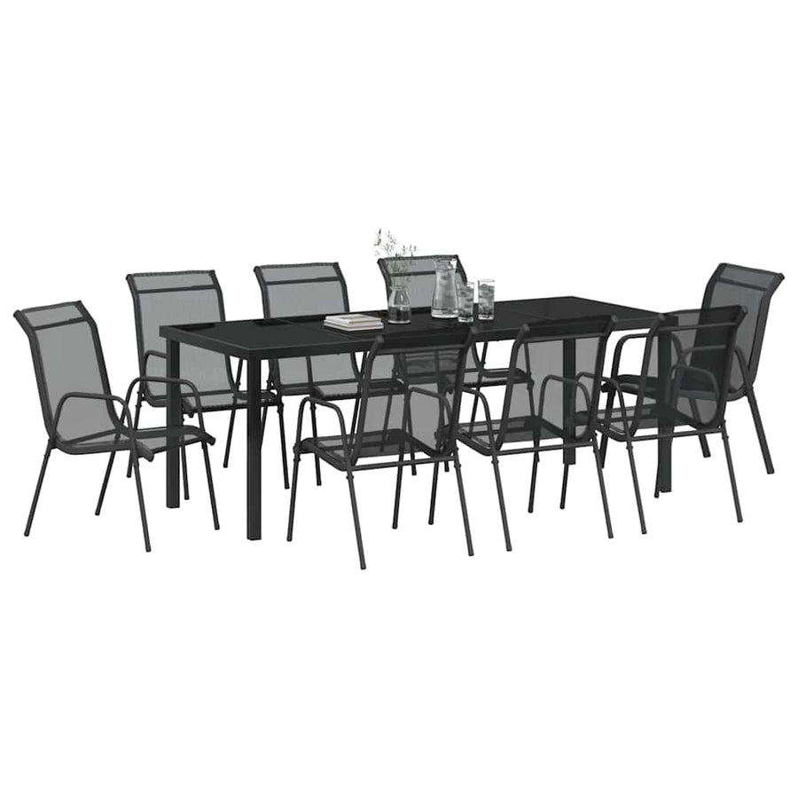 Tuin Eetset 9 Pcs Zwart Textilene En Staal 8-persoons
