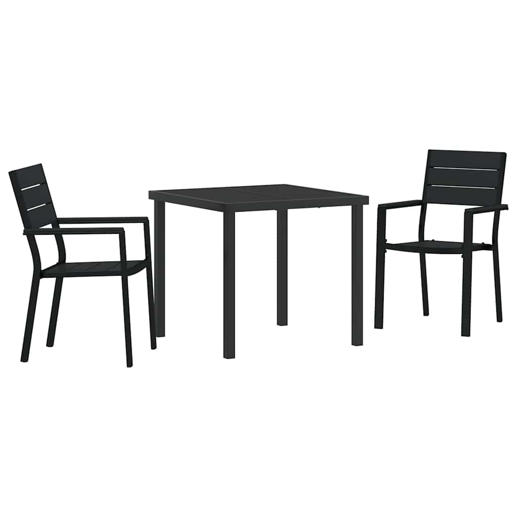 Tuin eettafelset 3 pcs Zwart Gepoedercoat staal