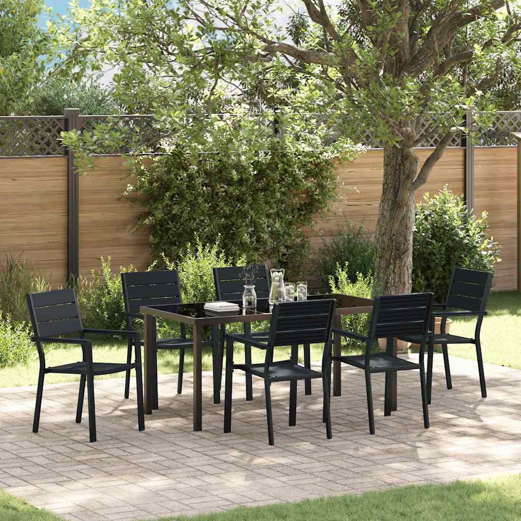 Tuin eettafelset 7 pcs Zwart Gepoedercoat staal