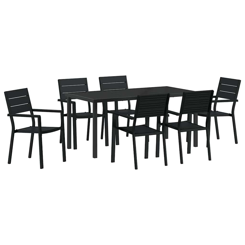 Tuin eettafelset 7 pcs Zwart Gepoedercoat staal