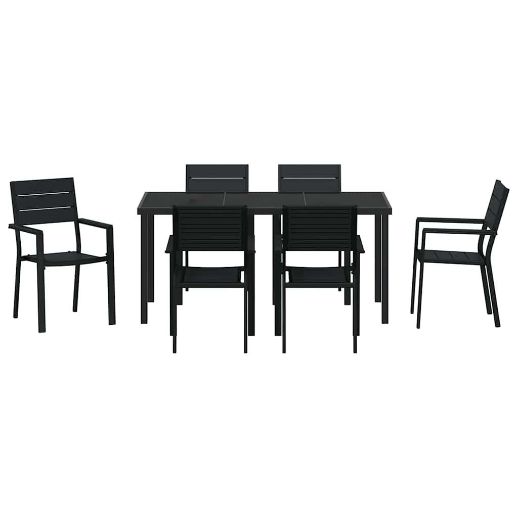Tuin eettafelset 7 pcs Zwart Gepoedercoat staal