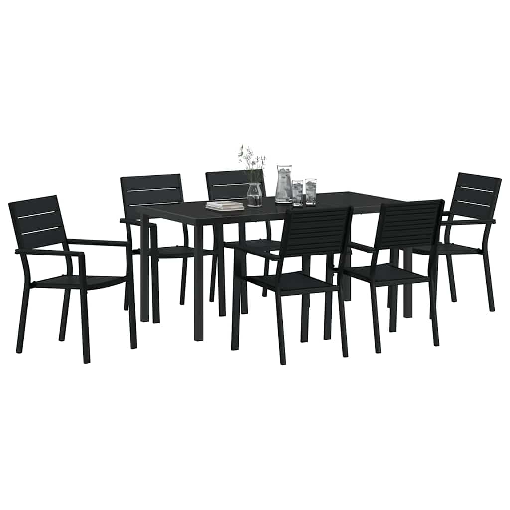 Tuin eettafelset 7 pcs Zwart Gepoedercoat staal