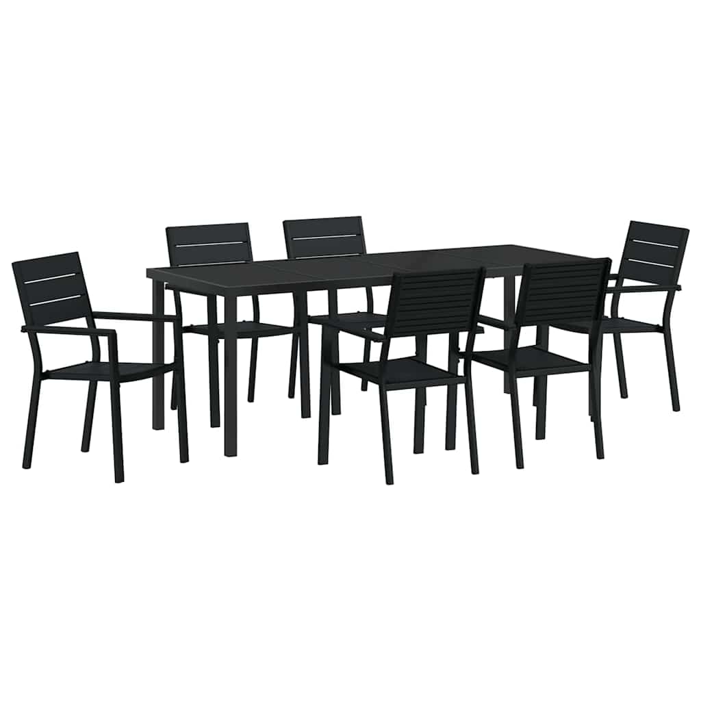 Tuin eettafelset 7 pcs Zwart Gepoedercoat staal