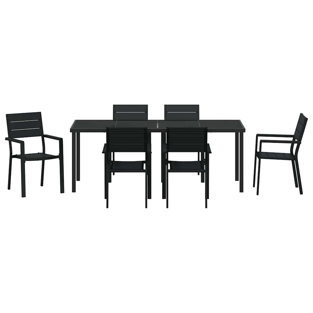 Tuin eettafelset 7 pcs Zwart Gepoedercoat staal