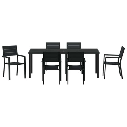 Tuin eettafelset 7 pcs Zwart Gepoedercoat staal