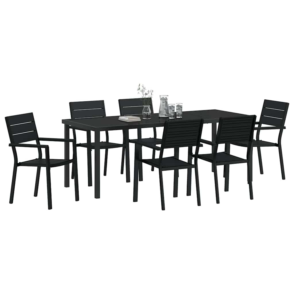 Tuin eettafelset 7 pcs Zwart Gepoedercoat staal