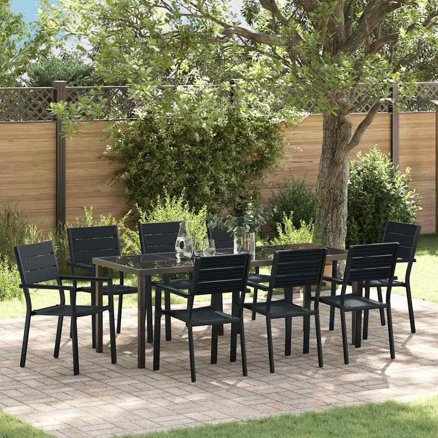 Tuin Eettafelset 9 Pcs Zwart Gepoedercoat Staal 8-persoons 200 cm