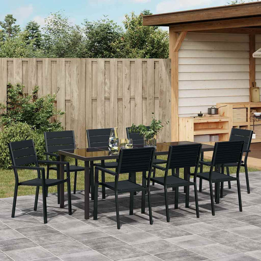 Tuin Eettafelset 9 Pcs Zwart Gepoedercoat Staal 8-persoons 200 cm