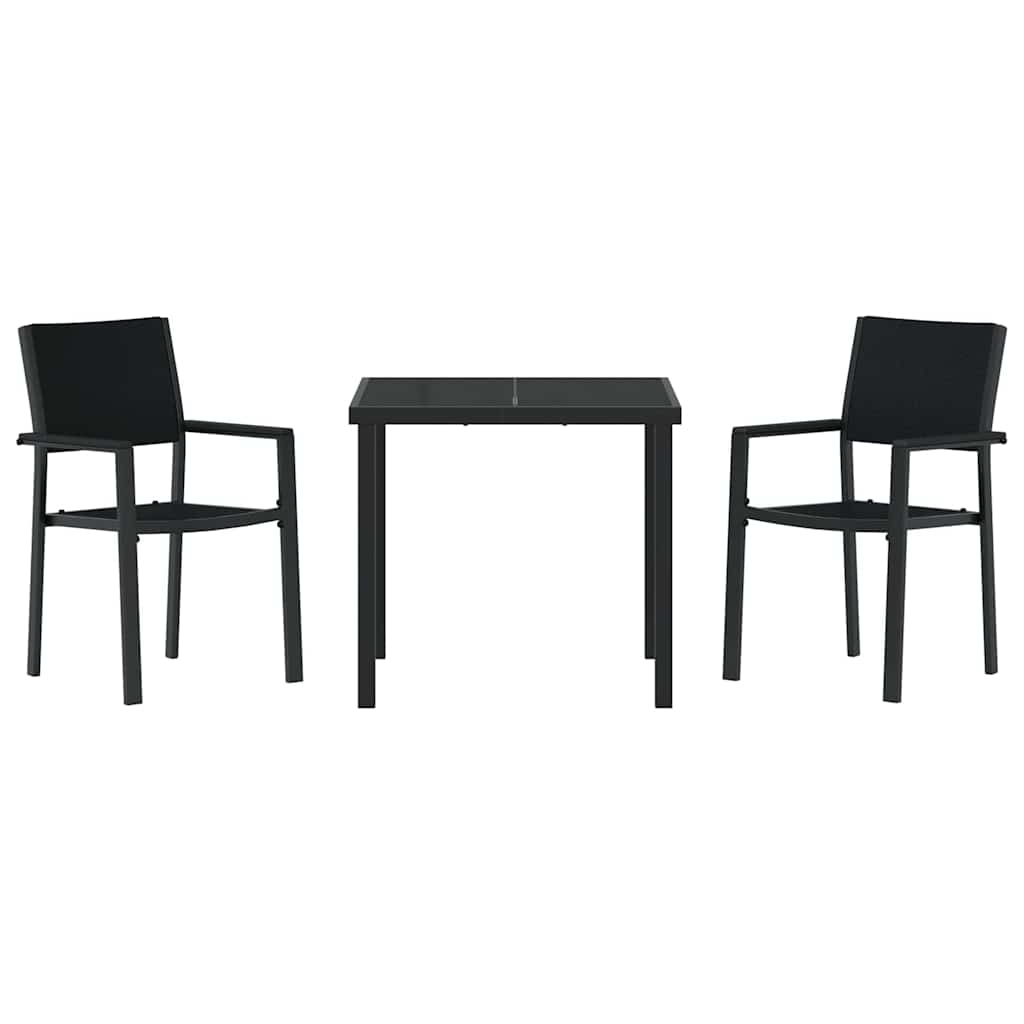 Tuin eettafelset 3 pcs Zwart Gepoedercoat staal