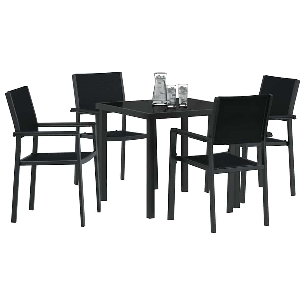Tuin eettafelset 5 pcs Zwart Gepoedercoat staal