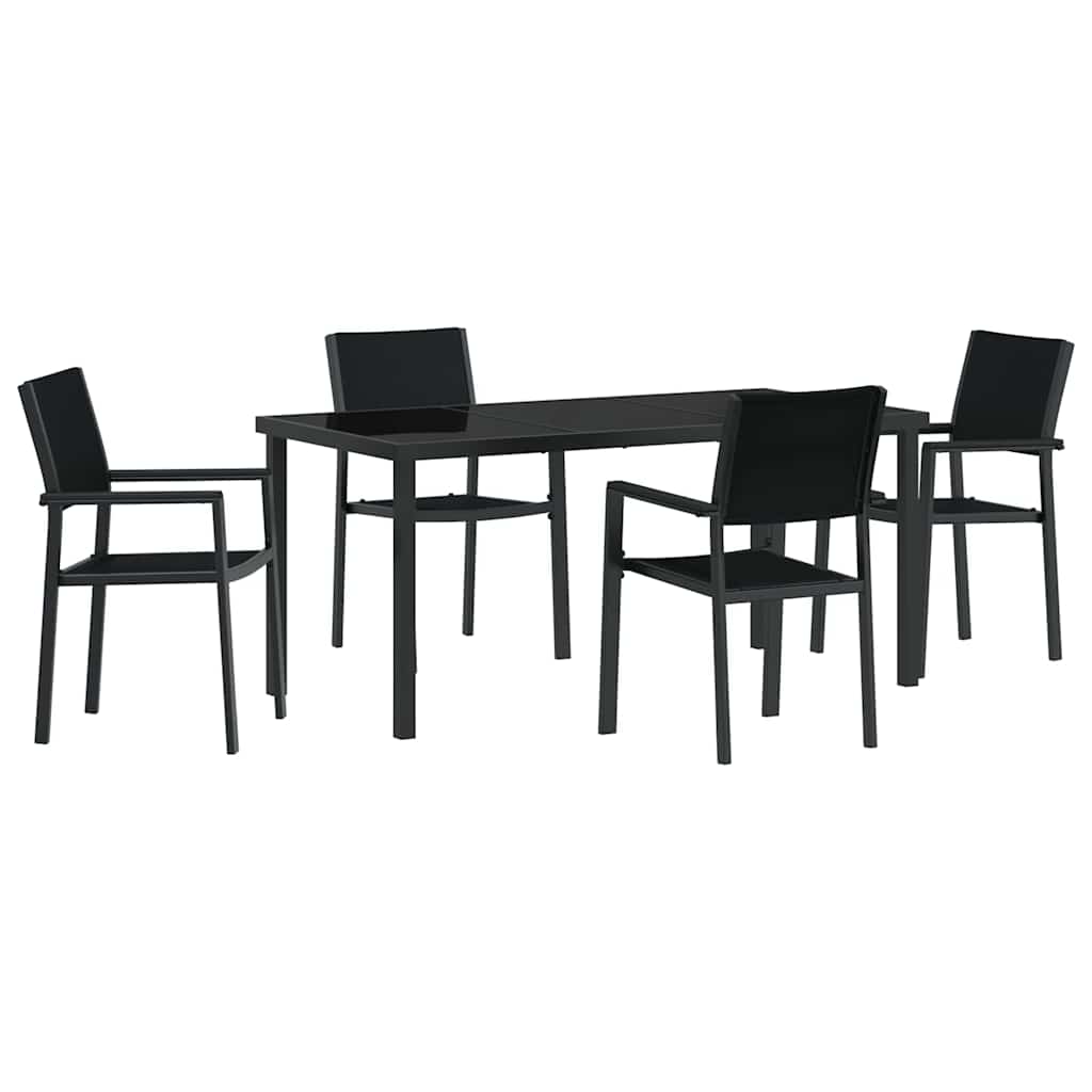 Tuin eettafelset 5 pcs Zwart Gepoedercoat staal