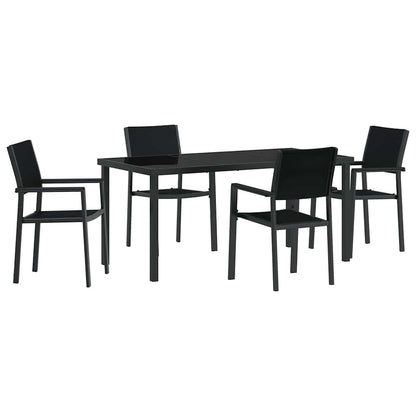 Tuin eettafelset 5 pcs Zwart Gepoedercoat staal