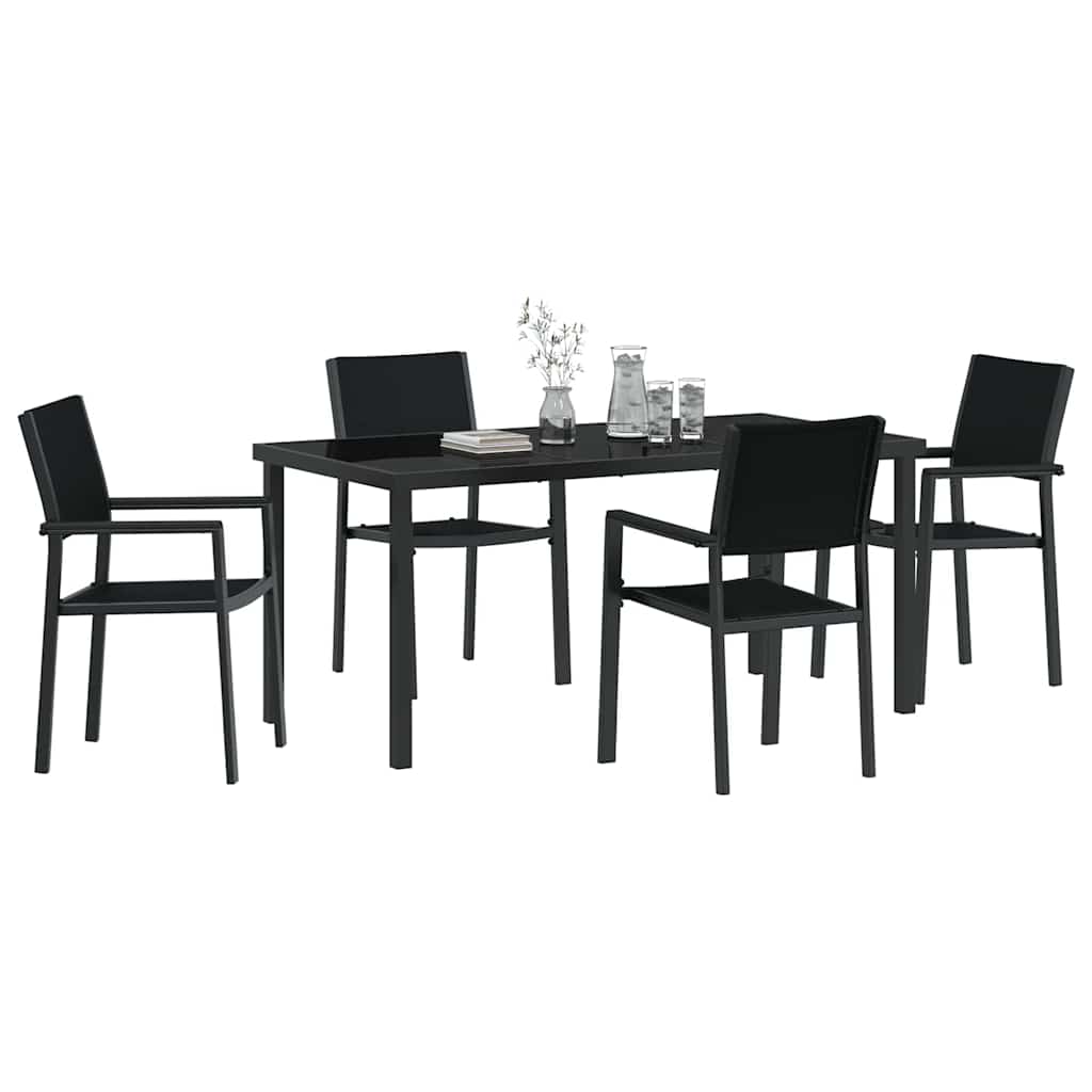 Tuin eettafelset 5 pcs Zwart Gepoedercoat staal